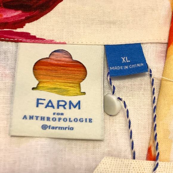 XL-Farm Rio Anthropologie Womens Shirt Dress XL Linen Blend Floral Button Front - Picture 3 of 15
